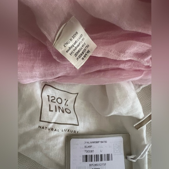 NWT $240.00 120% Lino Made Italy Pink Scarf Wrap Natural Luxury - Picture 4 of 11